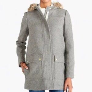 J. Crew Mercantile Gray Vail Wool Blend‎ Winter Coat Faux Fur Trim Women's 4